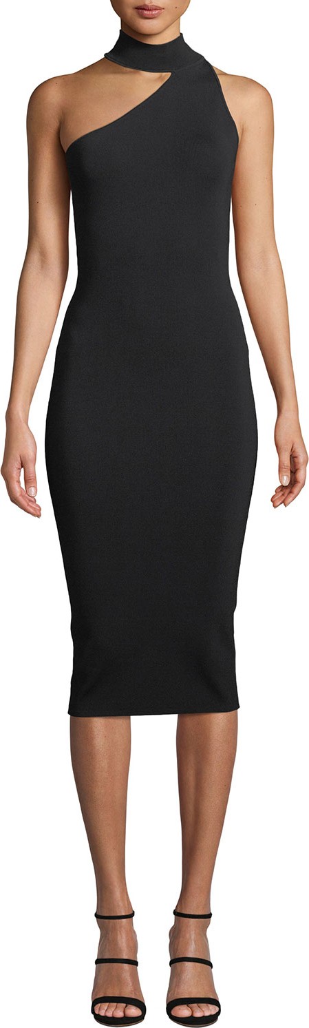 Solace London Annecy Asymmetric Mock-Neck Sleeveless Body-Con Midi Dress