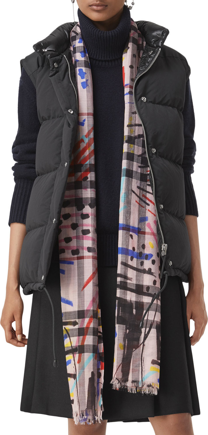 Burberry London England Graffiti-Print Giant Check Gauze Scarf