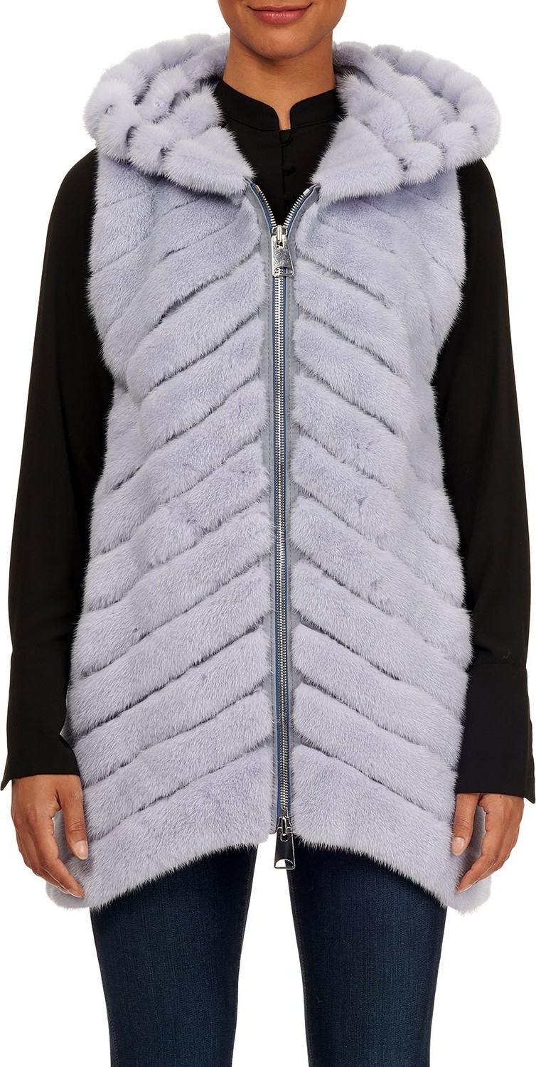 Maurizio Braschi Mink Fur Chevron Vest w/ Hood