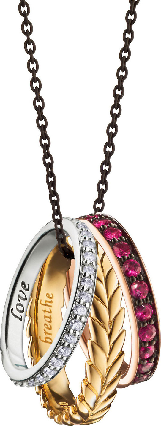 Monica Rich Kosann 18K Yellow, Rose and White Gold "Thankful" Poesy Ring Necklace