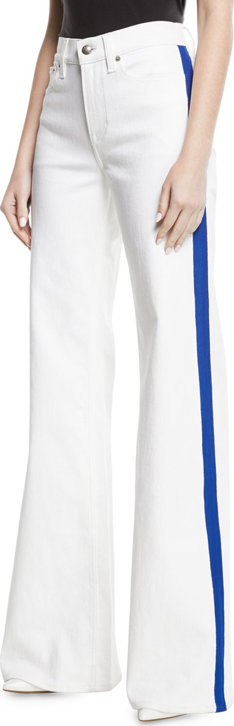 Ralph Lauren 143 High-Rise Wide-Leg Jeans with Contrast Side Stripe Ralph Lauren 143 High-Rise Wide-Leg Jeans with Contrast Side Stripe