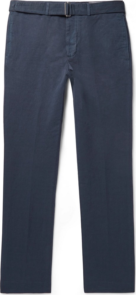 Officine Générale Navy Paul Garment-Dyed Cotton and Linen-Blend Trousers