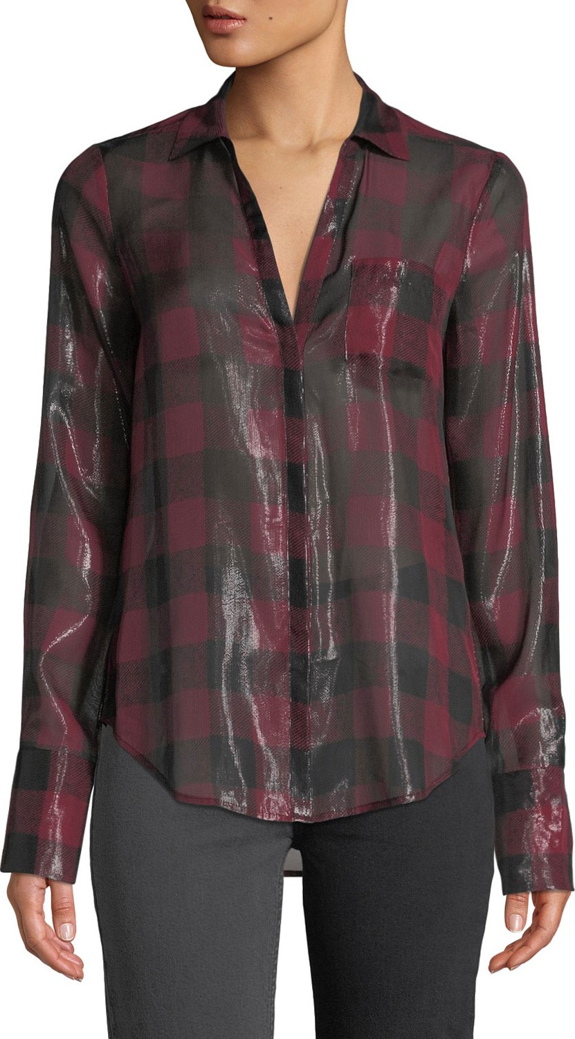 PAIGE Bevyn Metallic Plaid Button-Front Shirt