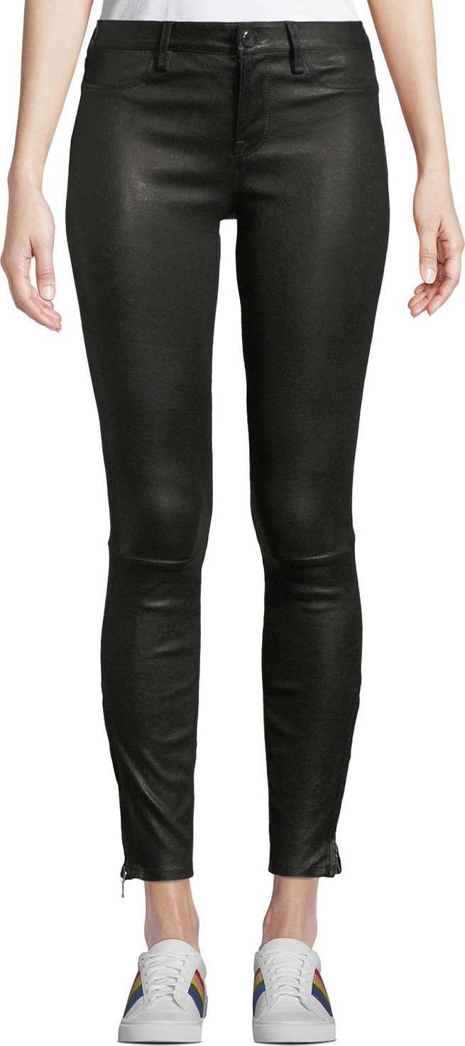 Nour Hammour Mid-Rise Cropped Skinny Lambskin Leather Jeans