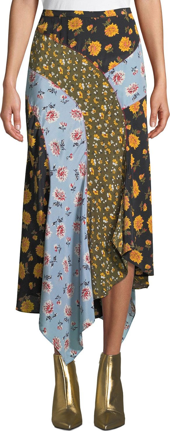 Veronica Beard Mac Floral Silk Handkerchief Midi Skirt