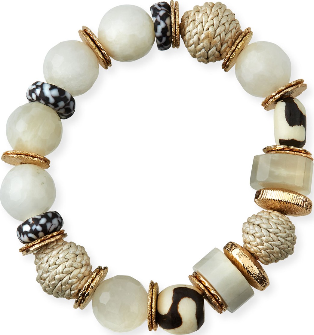Akola Bone & Leather Stretch Bracelet, Black/White
