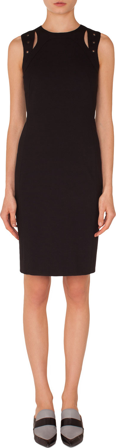 Akris Punto Sleeveless Cutout-Shoulder Knee-Length Jersey Sheath Dress