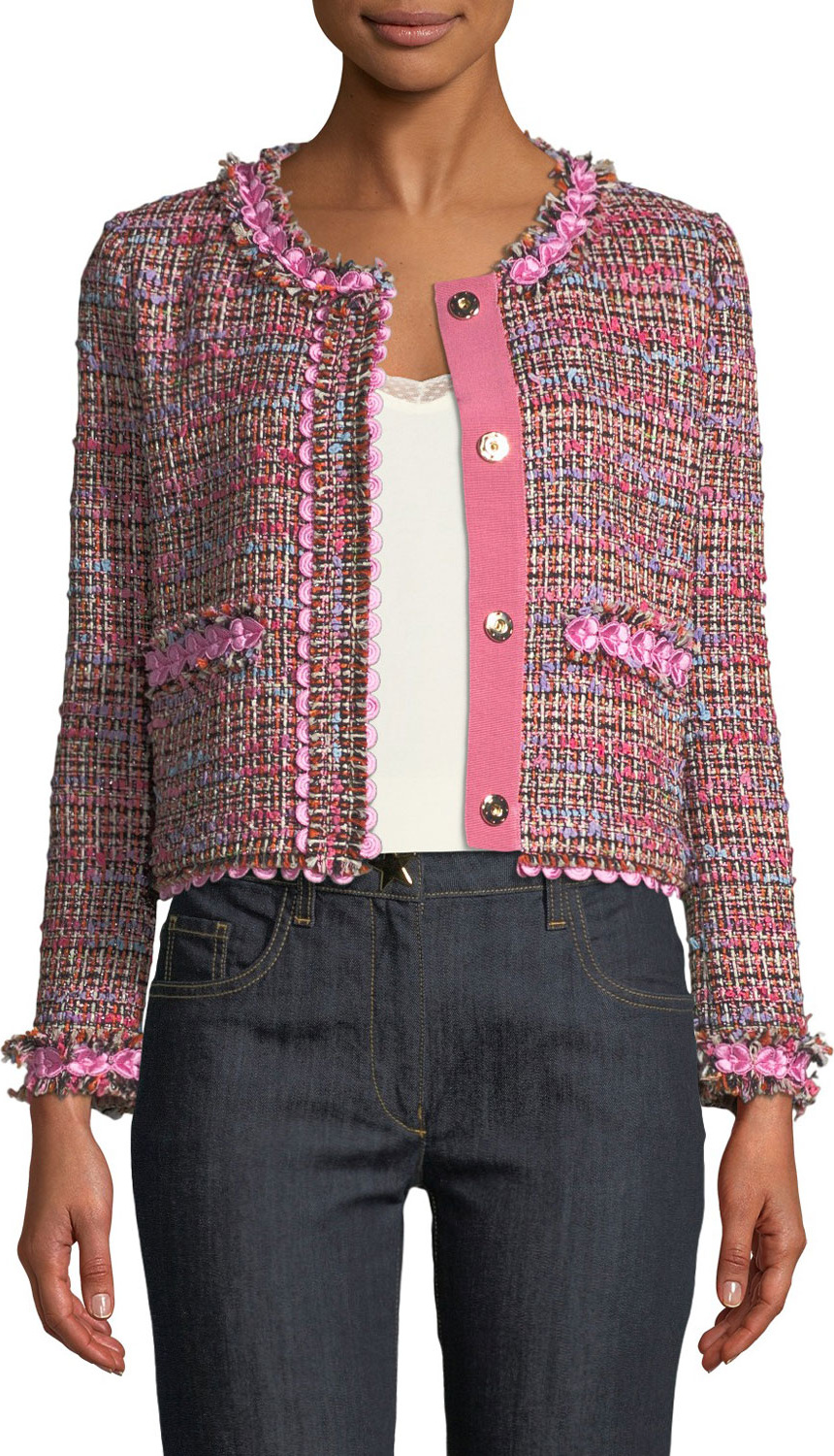 Boutique Moschino Flower-Trim Tweed Jacket