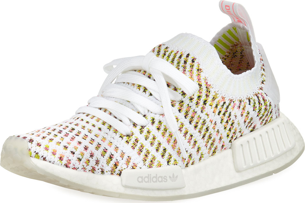 Adidas NMD R1 Primeknit Sneakers, White/Yellow/Pink
