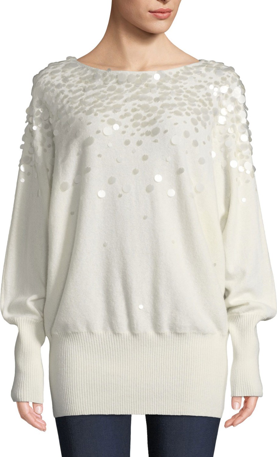 Lafayette 148 New York Cashmere Dolman-Sleeve Sweater with Paillettes