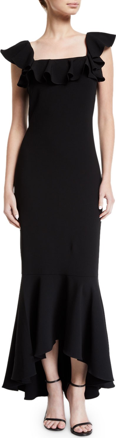 Shoshanna Caprice Flutter-Sleeve High-Low Gown