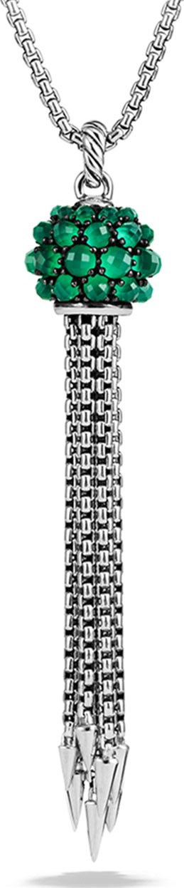 David Yurman Cable Berries Faceted Green Onyx Small Tassel Chain Necklace