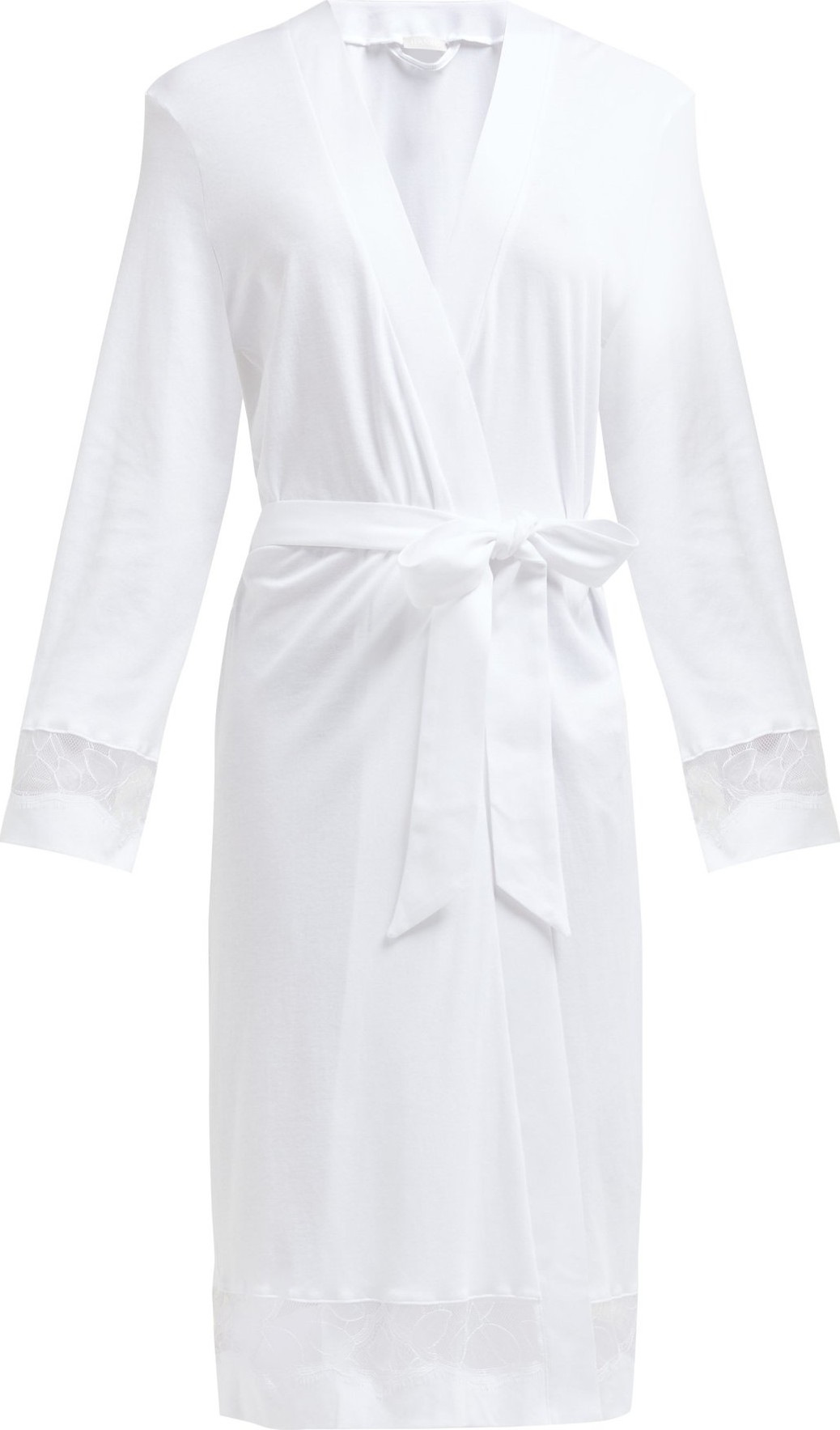Hanro Valea white cotton and leaf-lace robe
