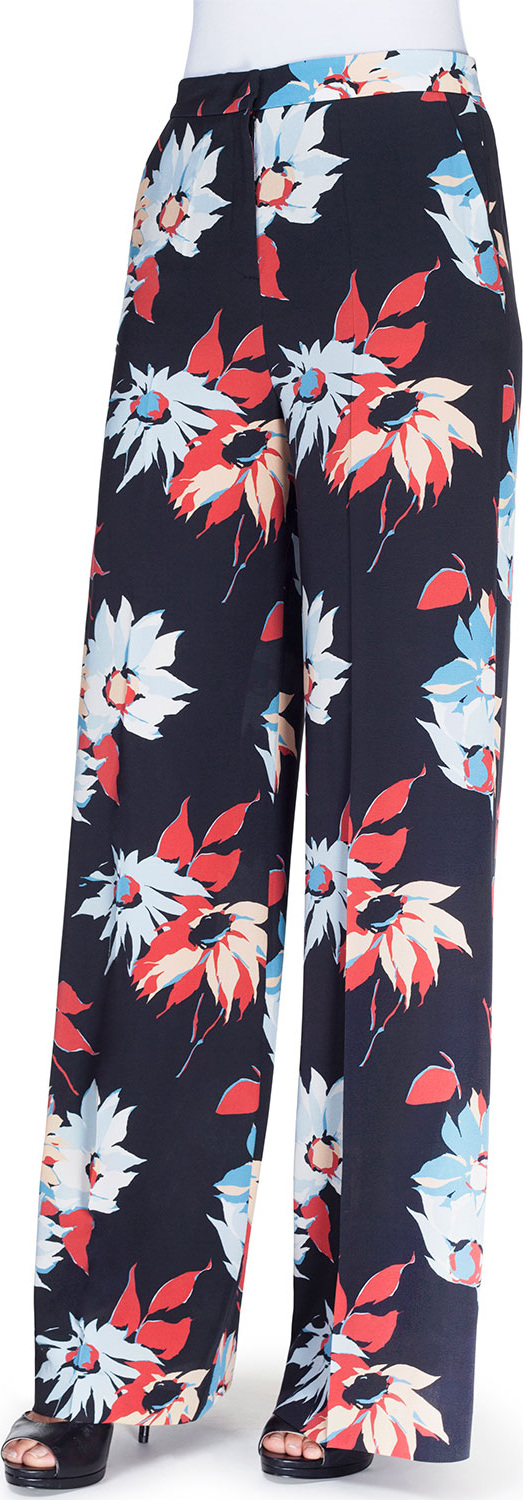 Etro Blossom-Print Palazzo Pants, Black