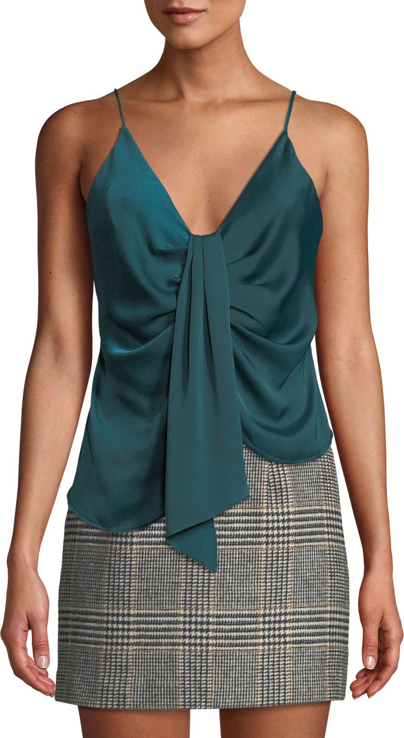 ASTR Gina Drape-Front Satin V-Neck Blouse