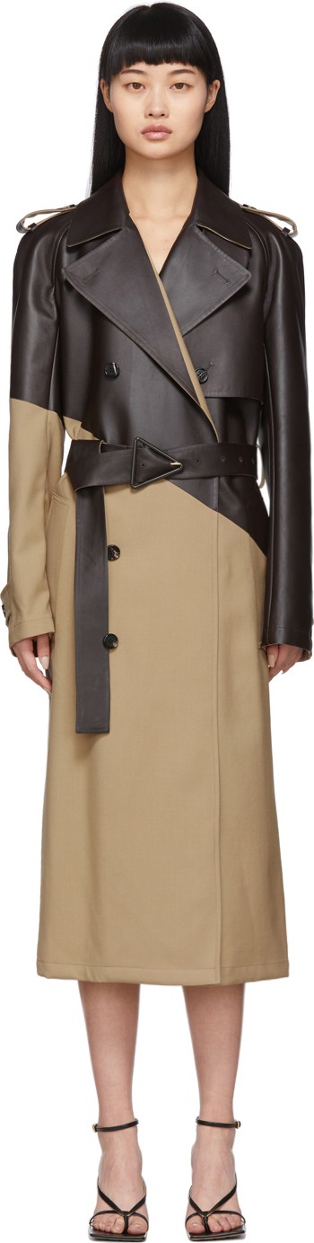 Bottega Veneta Tan & Brown Leather Trench Coat