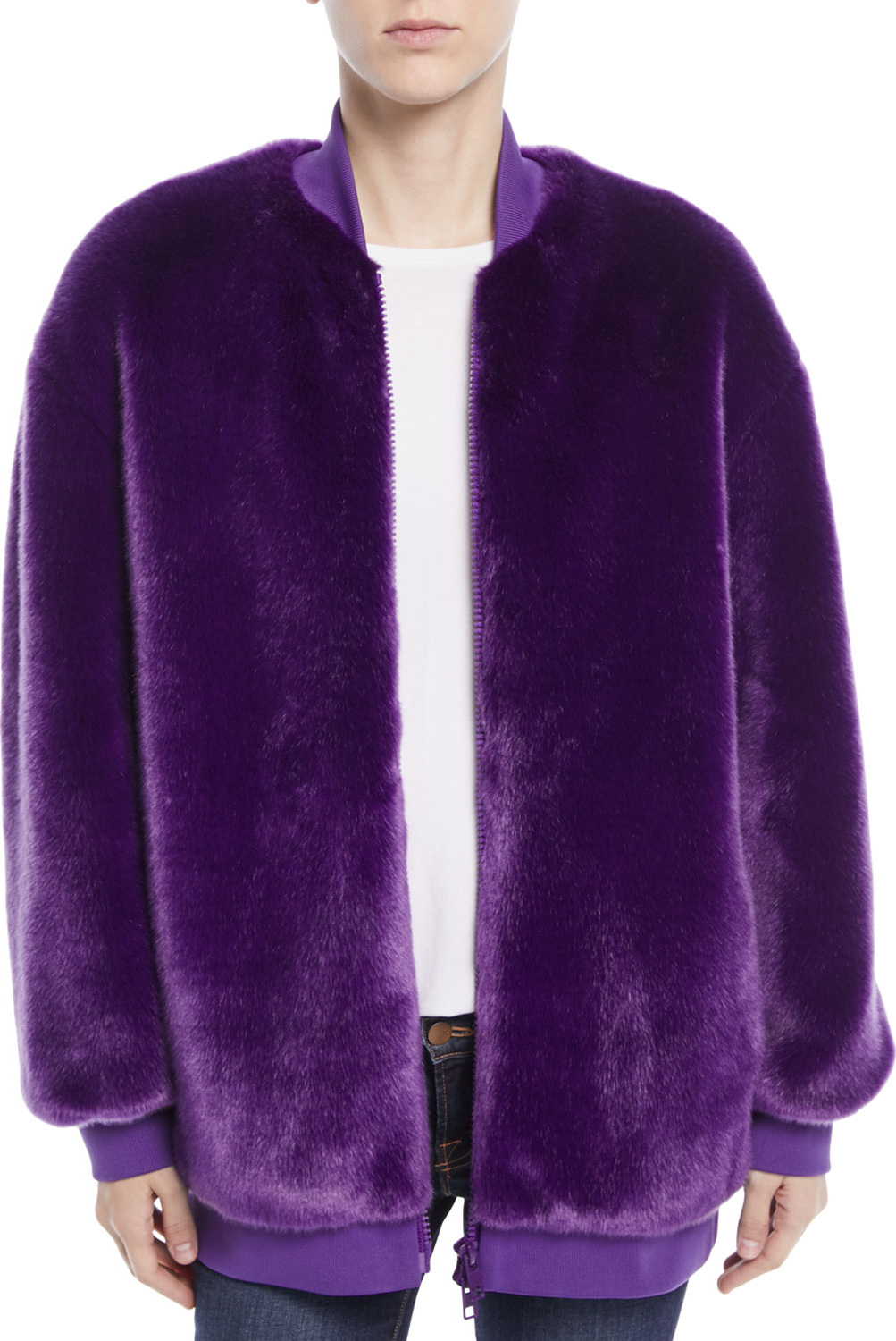 Tibi Luxe Faux-Fur Zip-Front Track Jacket