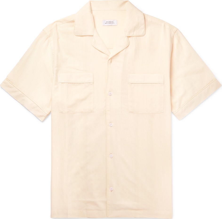 SATURDAYS NYC Camp Collar Herringbone Gauze Shirt