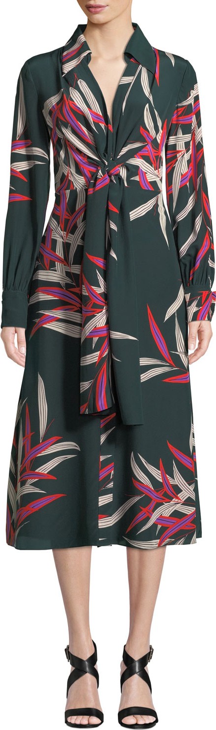 DIANE von FURSTENBERG Von Floral Silk Tie-Front Midi Dress