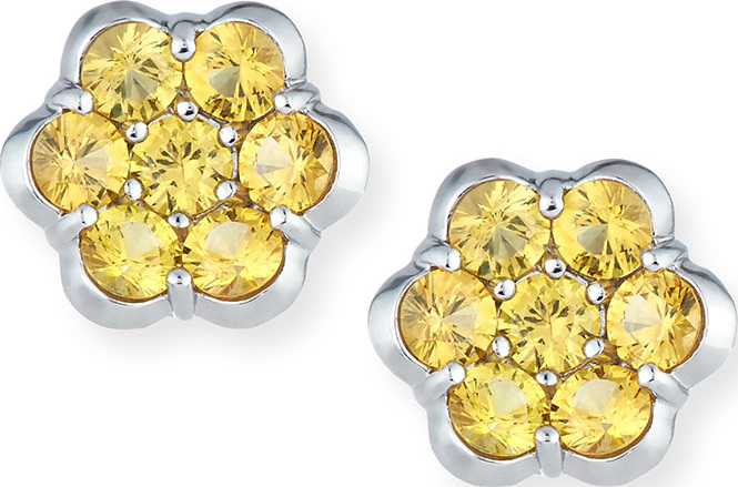 Bayco Platinum & Yellow Sapphire Floral Stud Earrings