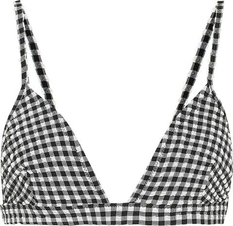 Ganni Seersucker triangle bikini top