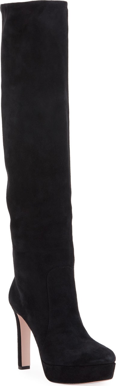 Prada Suede Platform Tall Boots