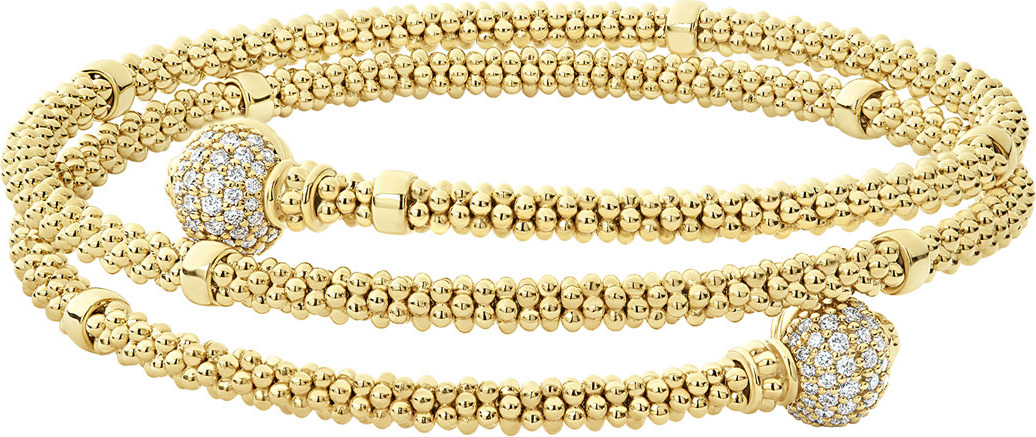LAGOS 18k Caviar Gold Coil Bracelet w/ Diamonds, Size M