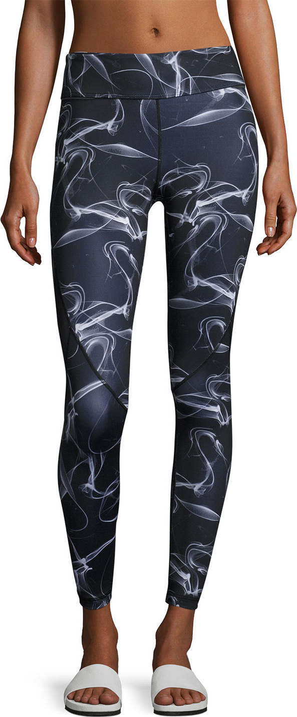 ALALA Captain Smoke-Print Ankle Tights, Black Pattern