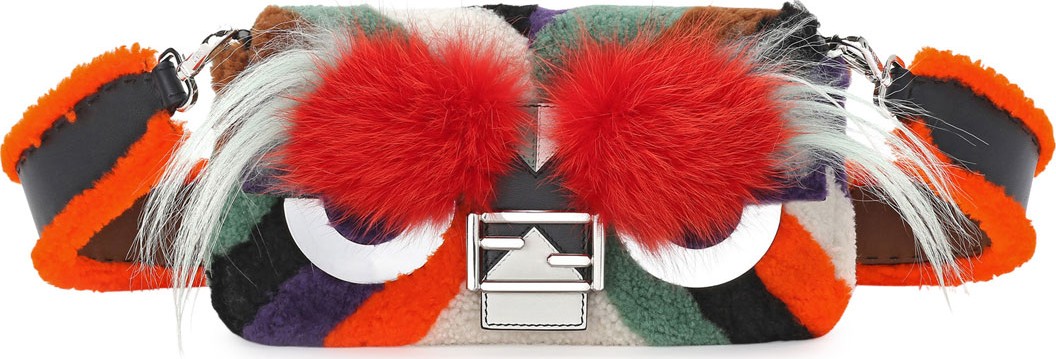 Fendi Baguette Monster Mixed-Fur Shoulder Bag, Orange Multi