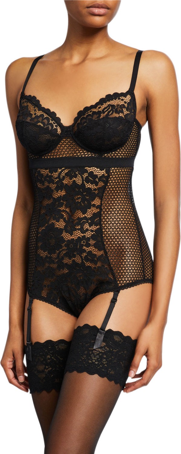 Else Lingerie Petunia Underwire Lace Bodysuit with Garter Straps