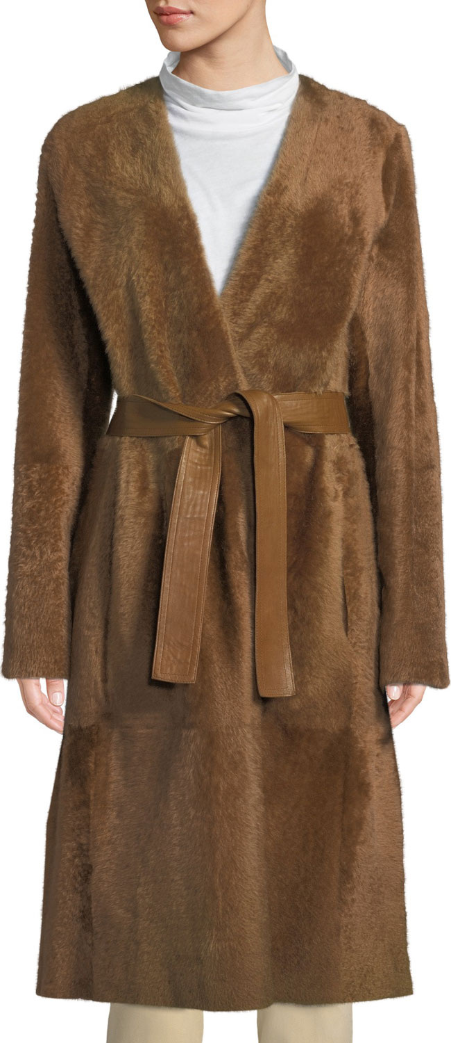 Vince Reversible Belted Shearling Leather Coat