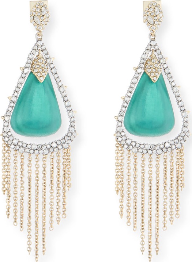 Alexis Bittar Crystal Encrusted Tassel Chain Earrings, Green