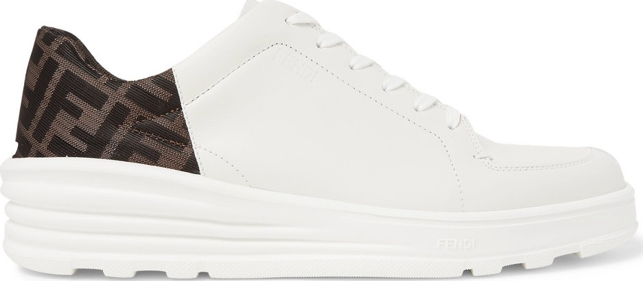 Fendi Logo-Print Webbing and Leather Sneakers