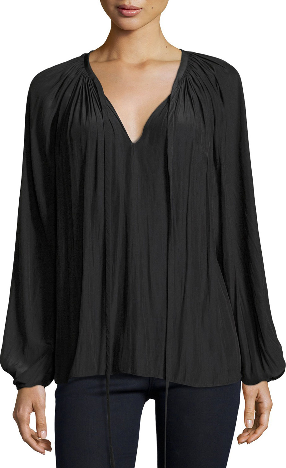Ramy Brook Paris V-Neck Peasant Blouse