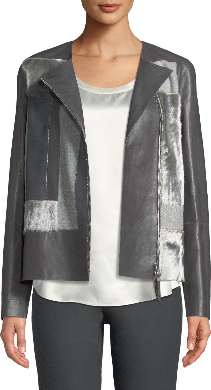 Lafayette 148 New York Toluca Lambskin Jacket with Calf Hair Patchwork