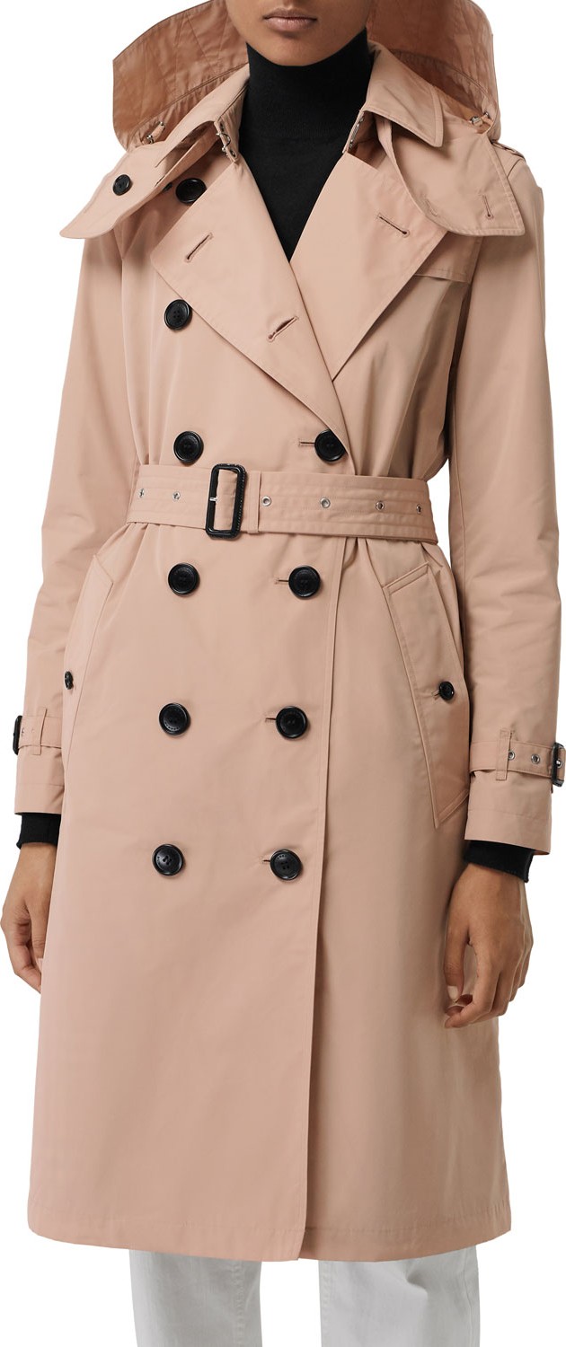 Burberry London England Kensington Taffeta Trench Coat w/ Removable Hood