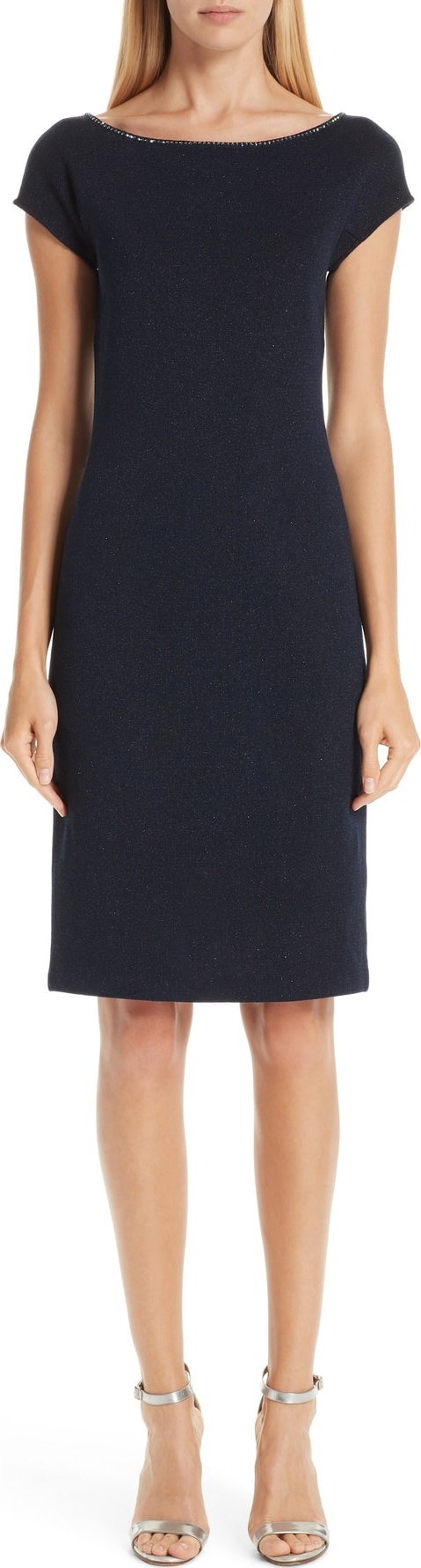 St. John Mod Metallic Knit Sheath Dress