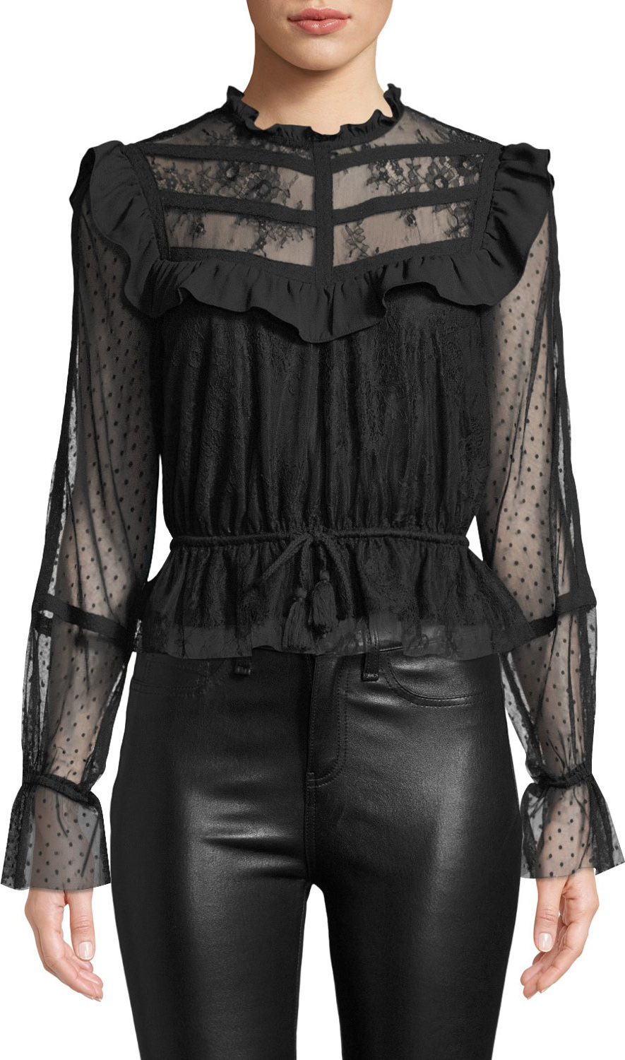Rebecca Minkoff Tabitha Lace Ruffle Long-Sleeve Top