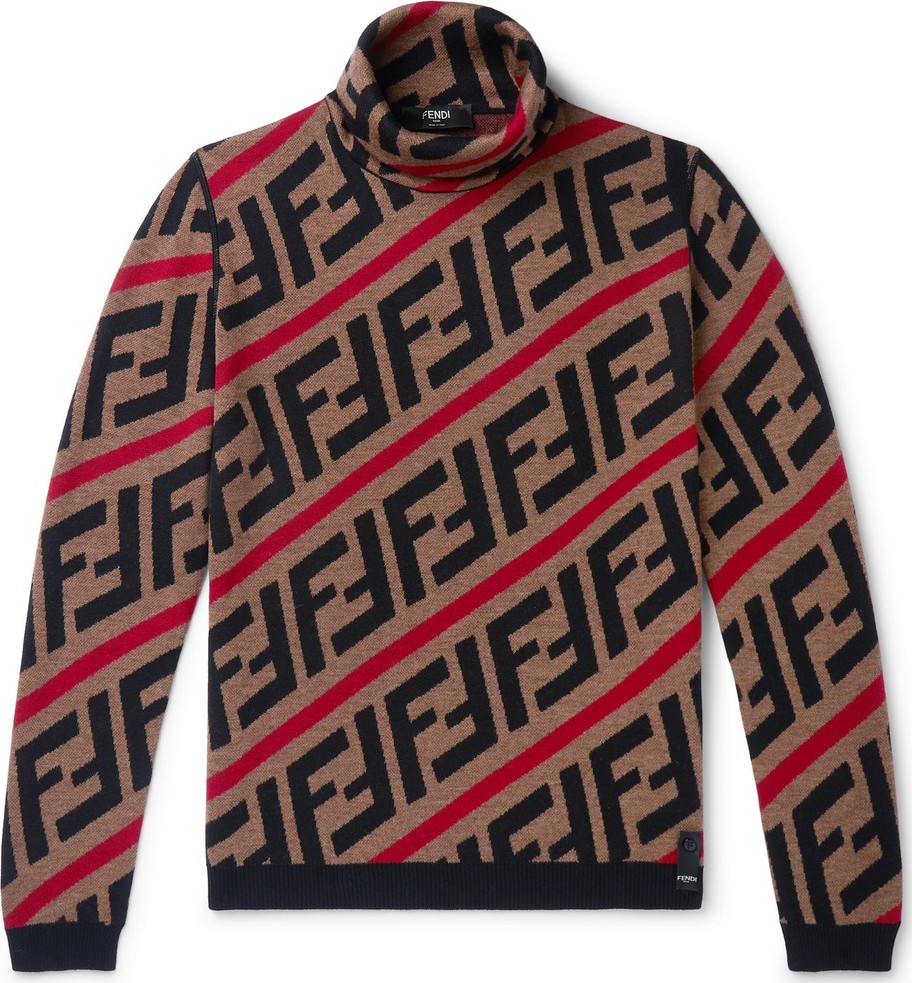 Fendi Logo-Jacquard Wool Rollneck Sweater
