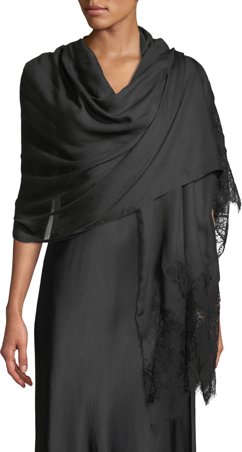 Valentino Lace-Trim Shawl