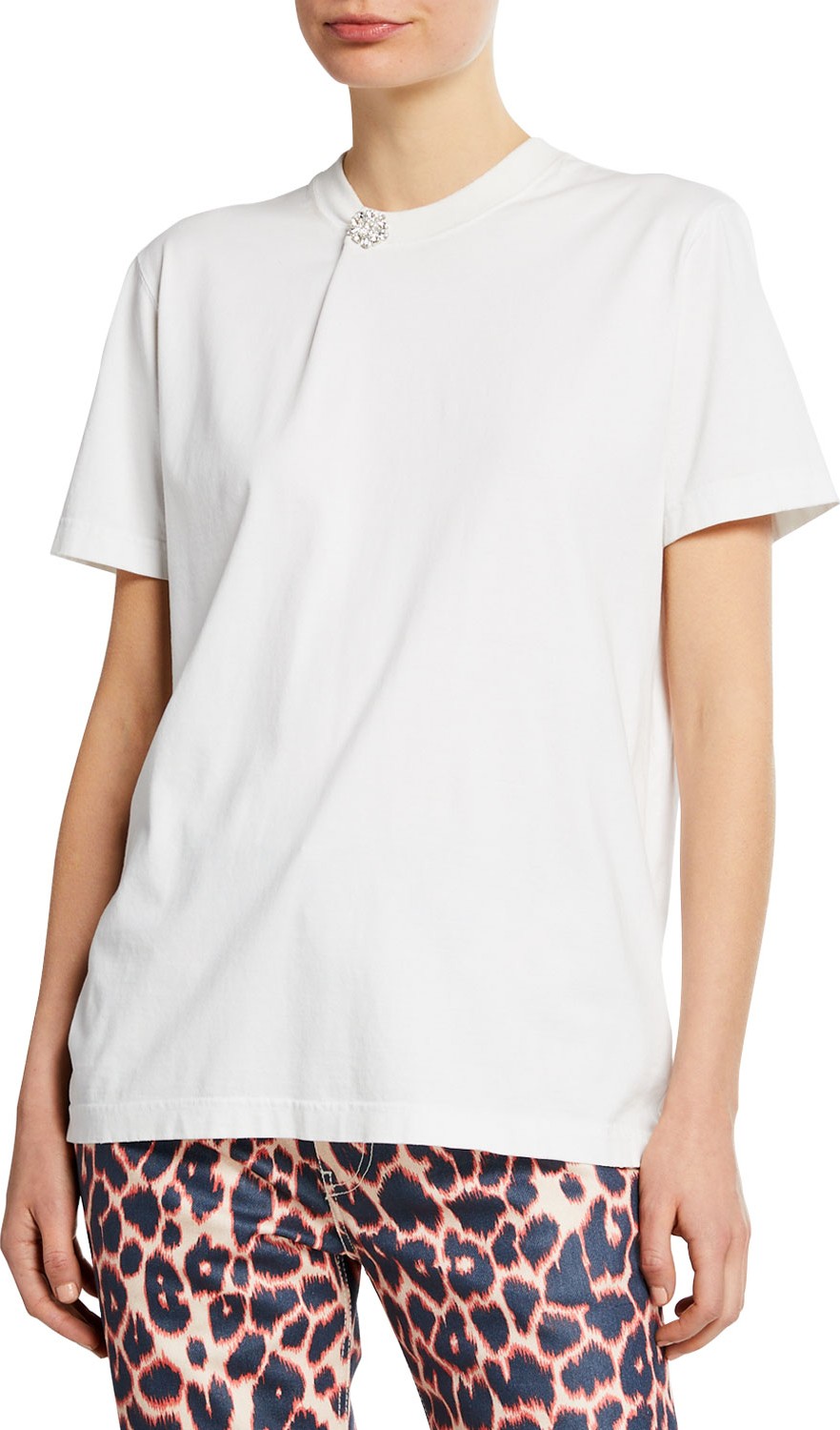 Calvin Klein 205W39NYC Short-Sleeve Crystal Button T-Shirt