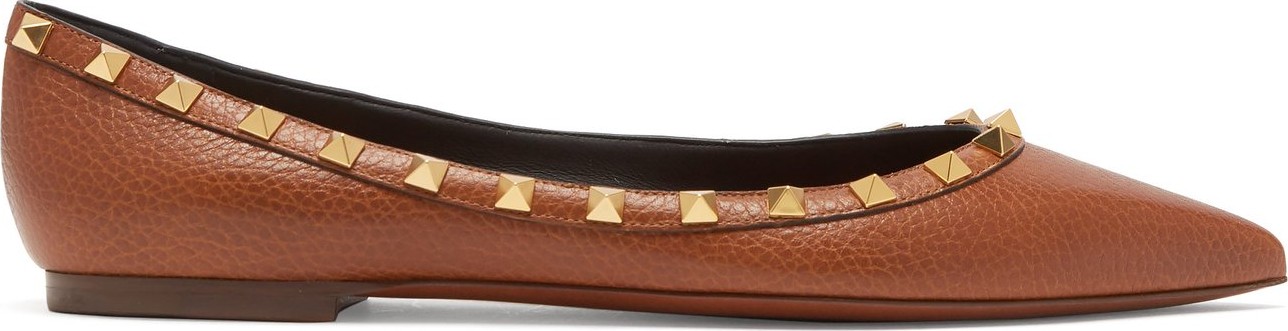 Valentino Rockstud grained-leather flats