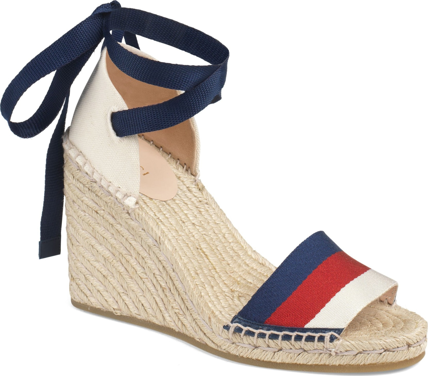Gucci Sylvie Web Espadrille Wedge Sandal