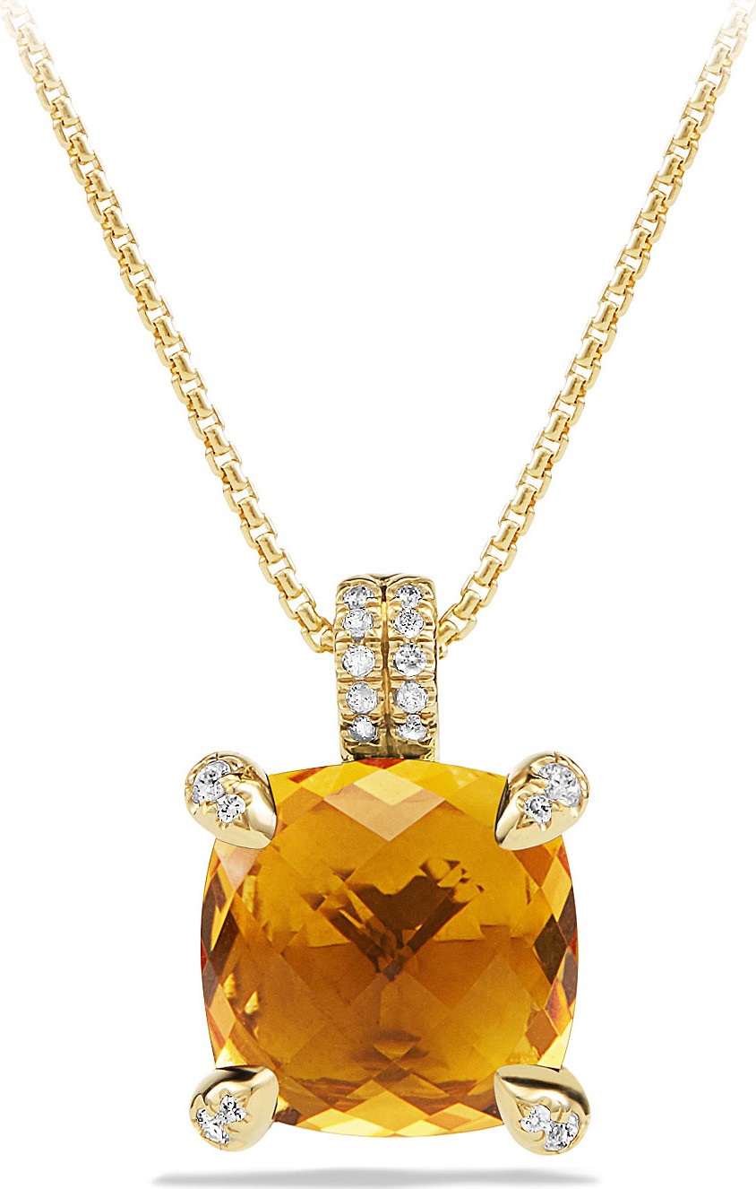 David Yurman Châtelaine 11mm Faceted Citrine & Diamond Pendant Necklace