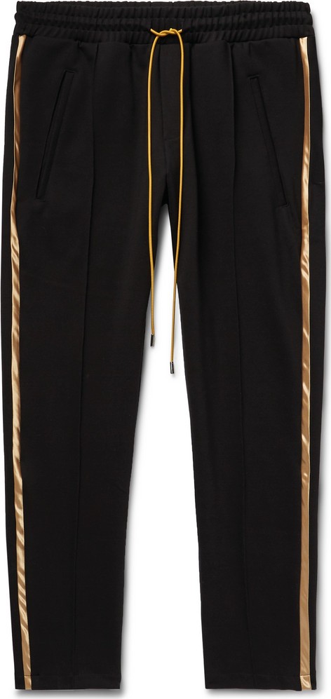 RHUDE Black Traxedo Slim-Fit Tapered Satin-Trimmed Jersey Drawstring Trousers