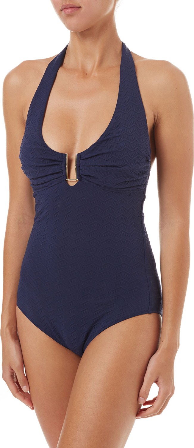 Melissa Odabash Tampa Scoop-Neck Striped Halter One-Piece Swimsuit
