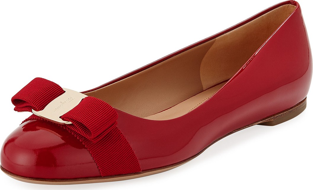Salvatore Ferragamo Varina Patent Bow Ballet Flats, Rosso (Red)