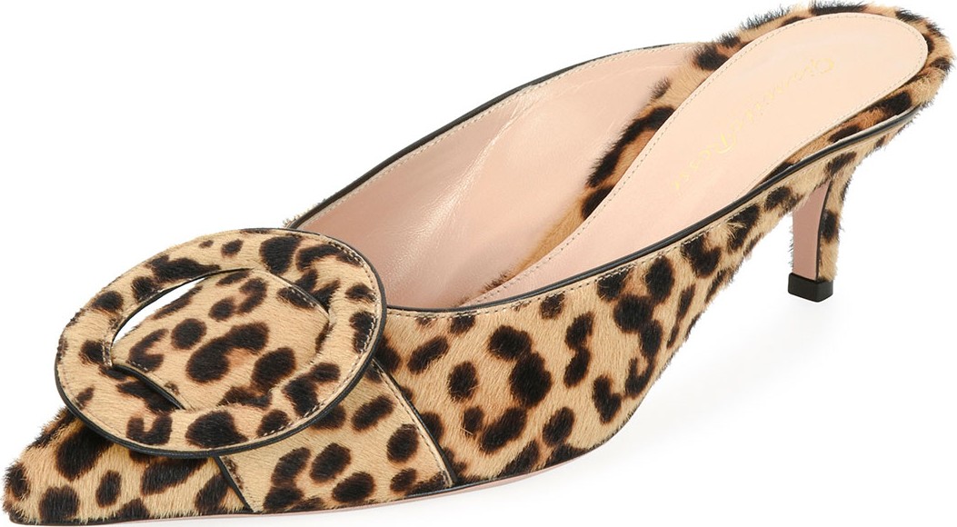 Gianvito Rossi Leopard-Print Calf Hair Mule Slide