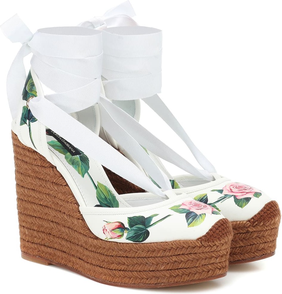 Dolce & Gabbana Floral leather wedge espadrilles