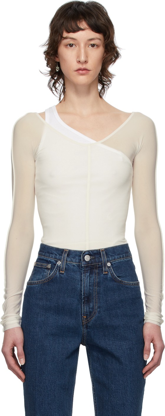 Helmut Lang White Sheer Hosiery T-Shirt